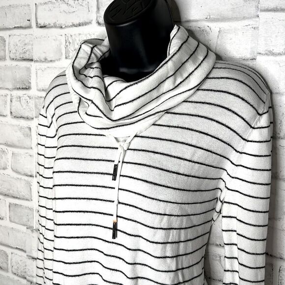 Calvin Klein Striped Cowl Neck Drawstring Sweatshirt Long Sleeve Top Size Medium - Picture 3 of 7